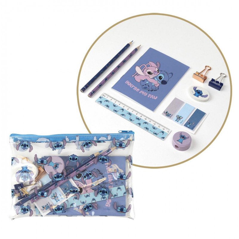 estuche+accesorios papeleria stitch disney